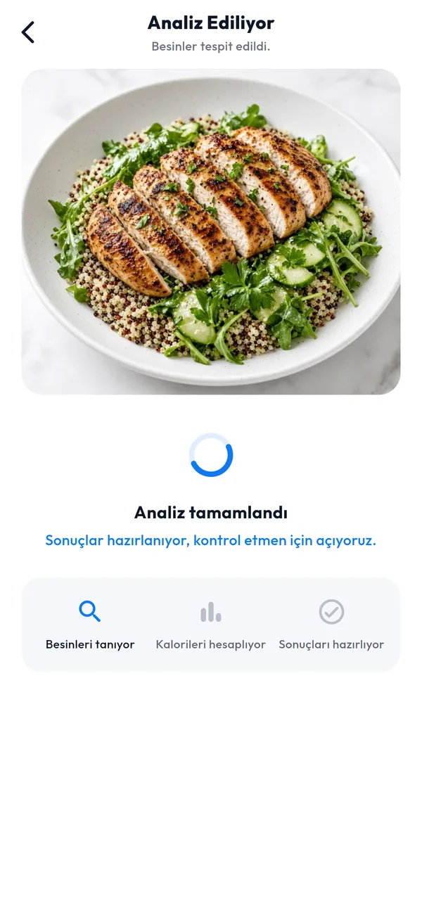 Beslen yemek tarama ekranı: tabak fotoğrafındaki besinler analiz ediliyor